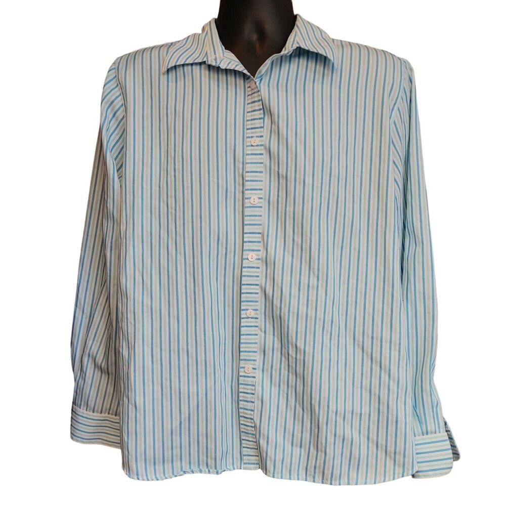 Foxcraft Men's Blue/White Striped Wrinkle Free long Sleeve Button Up Shirt 16